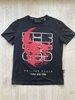 Philipp Plein Homme "I Love New York" Red Crystal Skull T-Shirt XXL Black Luxury